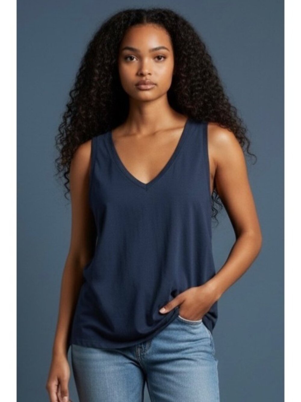 MADEWELL Navy Blue V-Neck Lightweight Cotton Cutaway Women's Tank Top Size XL